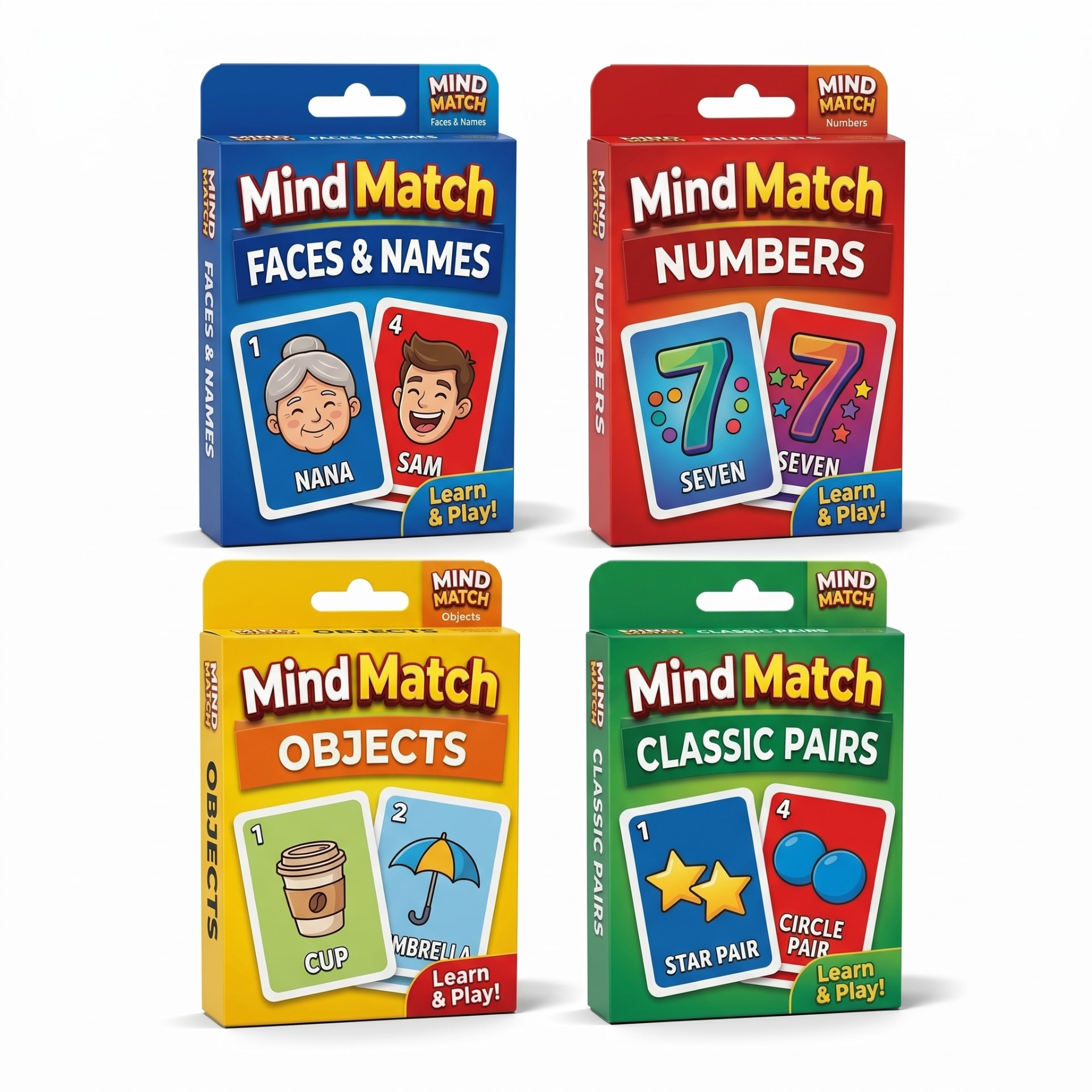 Close-up of the four Memory Match decks